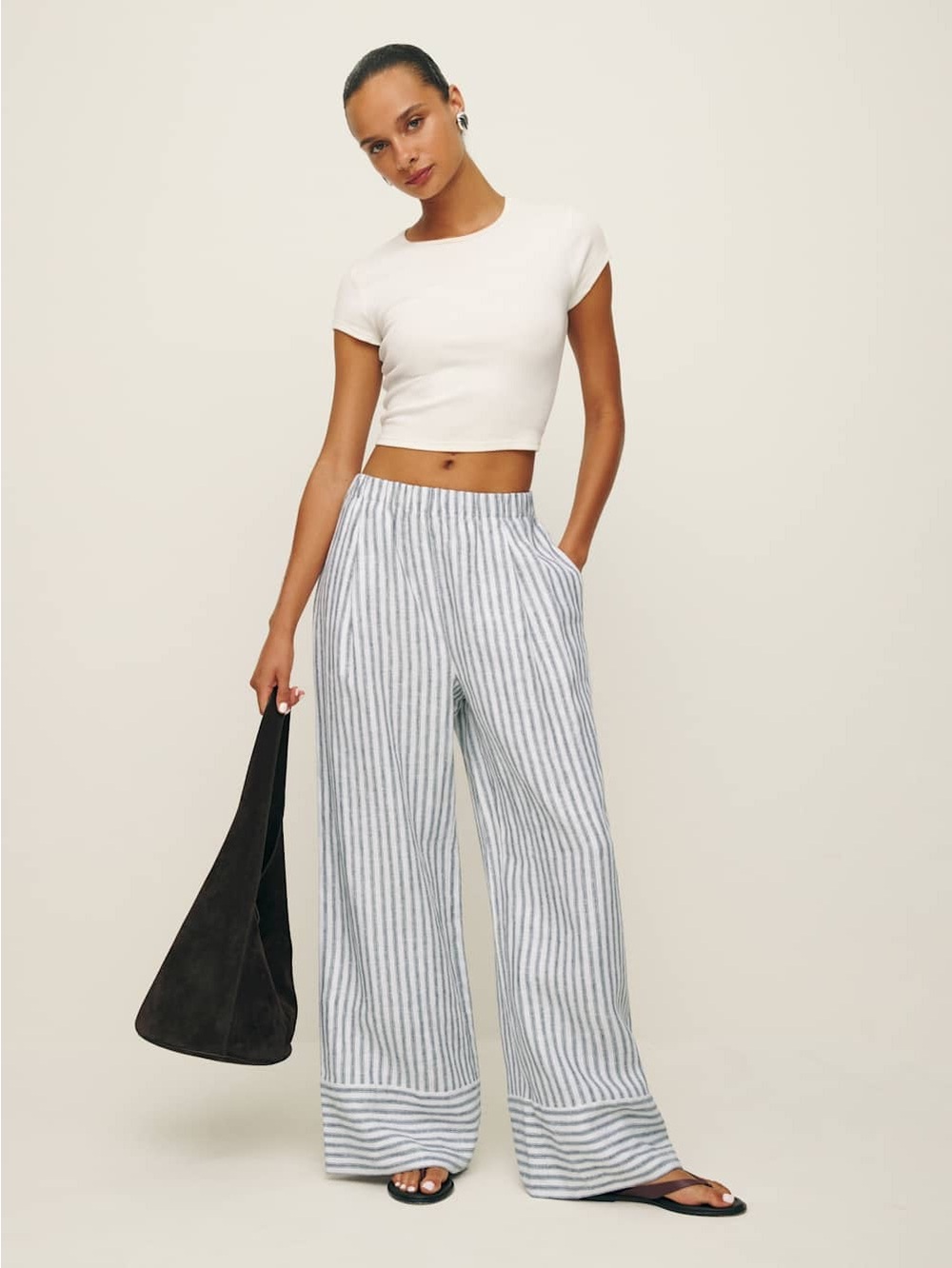 Reformation linen size small striped wide -Leg pants